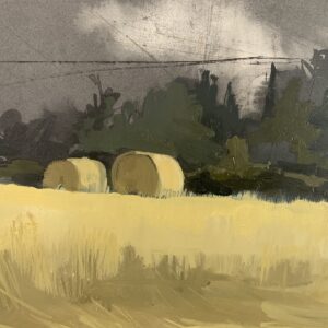 Hay bales III - oil and ink on board